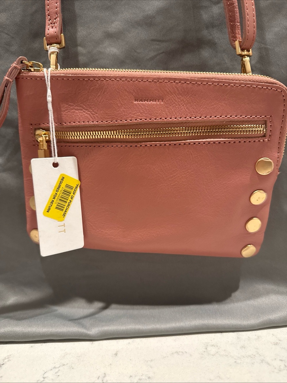 Hammitt Dusty Rose Leather Crossbody with Gold Studs